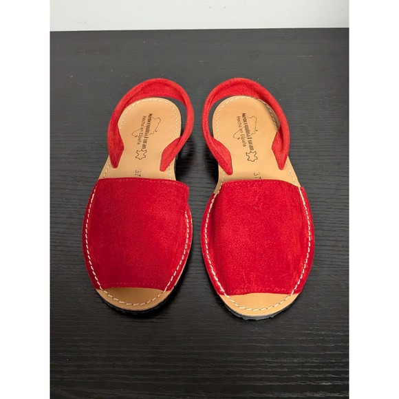Menorquina Furan Red Suede Avarca Sandals Spain Slingback Peep Toe Flats US 6.5 - Picture 9 of 9